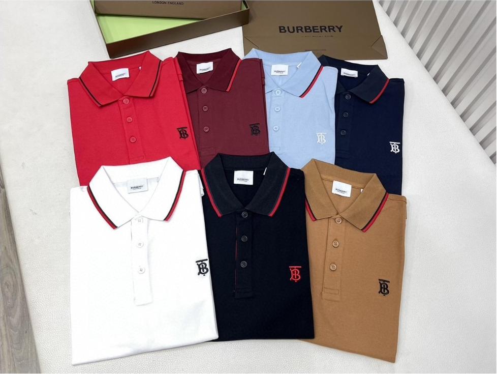 Burberry 巴宝莉 撞色字母logo刺绣Polo衫 短袖 T恤 圆领 短款 夏季 黑色 白色 酒红色 8017003-A1189