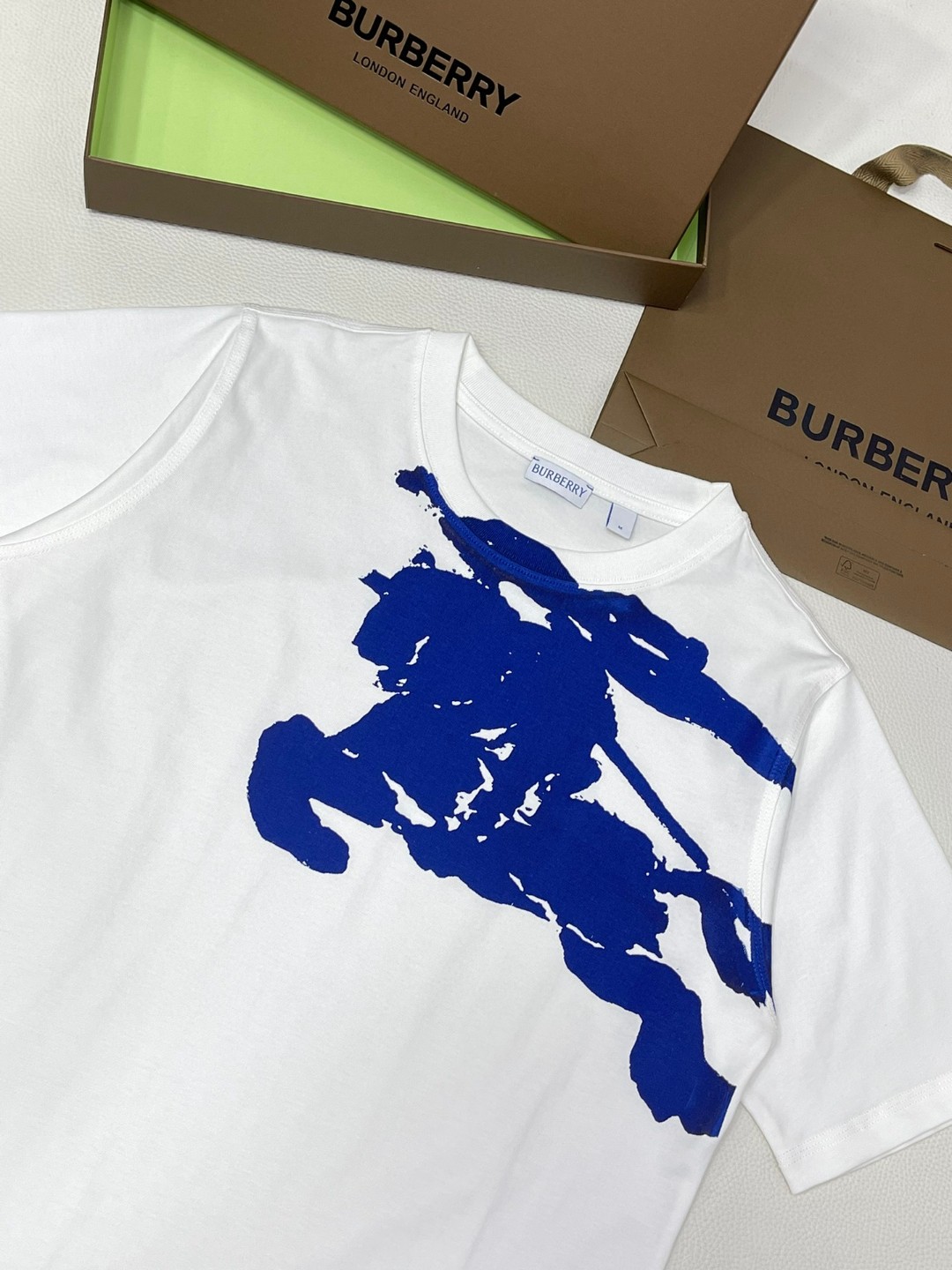 Burberry 巴宝莉 马术骑士印花图案 短袖 T恤 圆领 短款 夏季 白色 80907931
