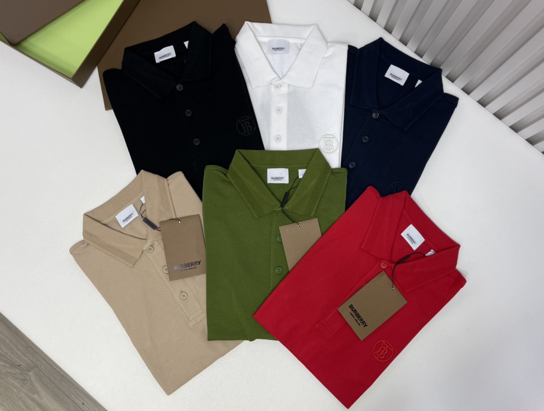 Burberry 巴宝莉 纯色胸口刺绣微标Polo衫 短袖 T恤 夏季 黑色 白色 藏蓝色 卡其色 红色 80831571