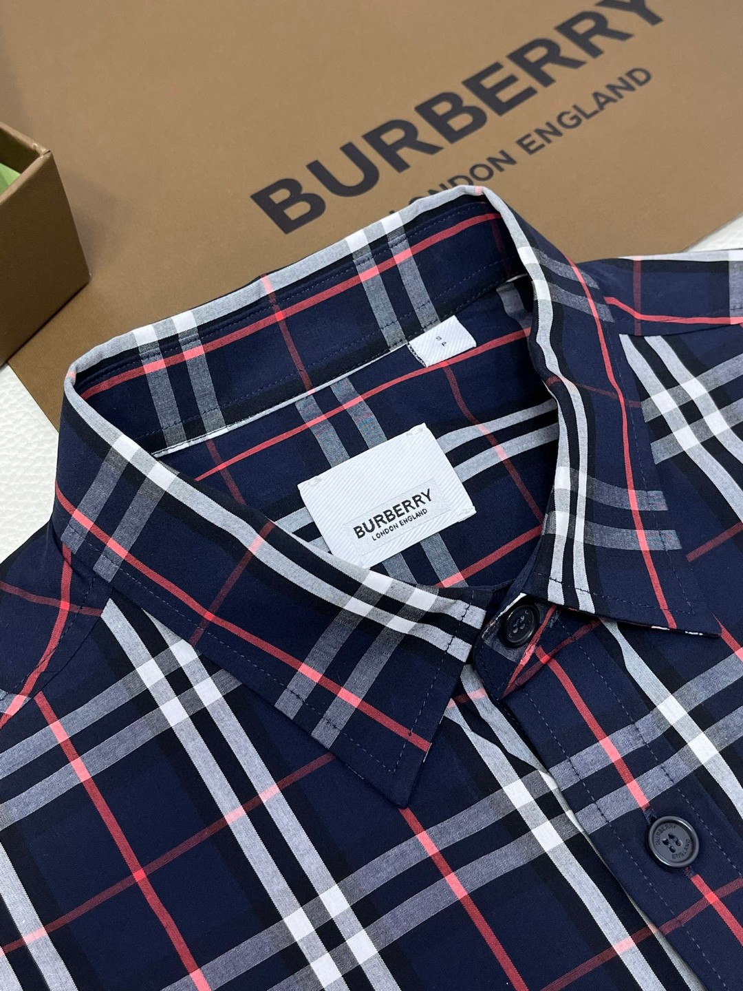 Burberry 巴宝莉 格纹单排扣衬衫 长袖 外套 秋冬款 海军蓝 80487261