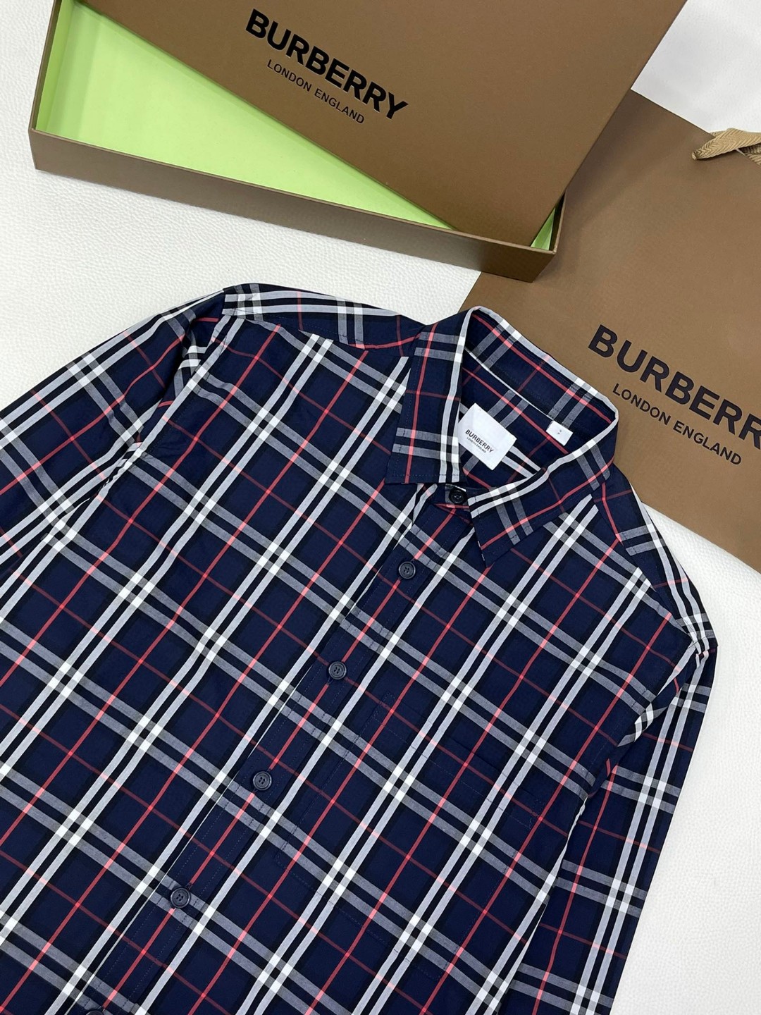 Burberry 巴宝莉 格纹单排扣衬衫 长袖 外套 秋冬款 海军蓝 80487261