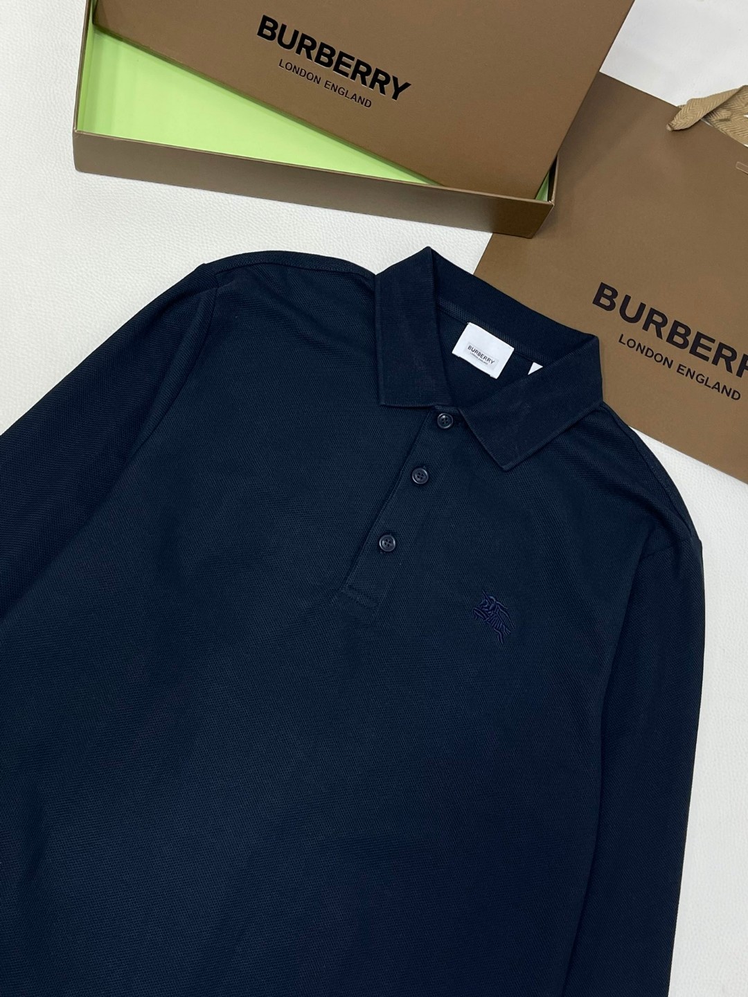 Burberry 巴宝莉 刺绣战马图案徽标 Polo衫 长袖 T恤 白色 黑色 藏蓝色 蓝色 80487261
