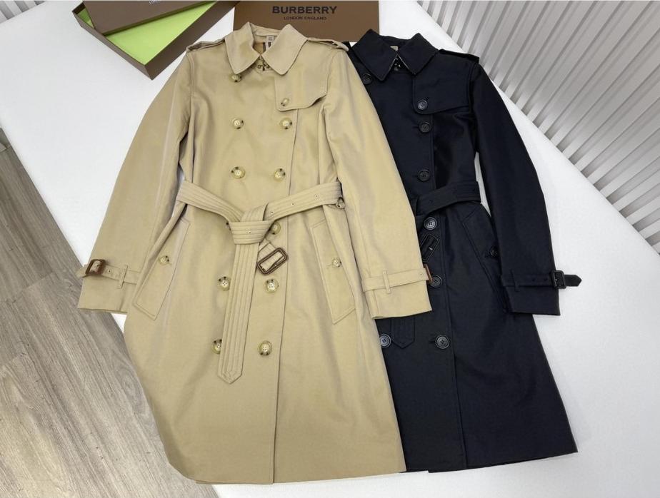 Burberry 巴宝莉 英伦风纯色翻领双排扣风衣 夹克 外套 长袖 长款 秋冬款 杏色 黑色 80457761