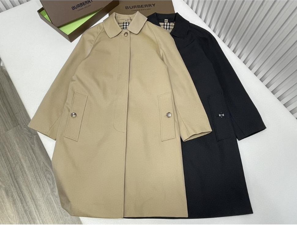 Burberry 巴宝莉 纯色翻领单排扣风衣 夹克 外套 长袖 长款 秋冬款 卡其色 黑色 80647331