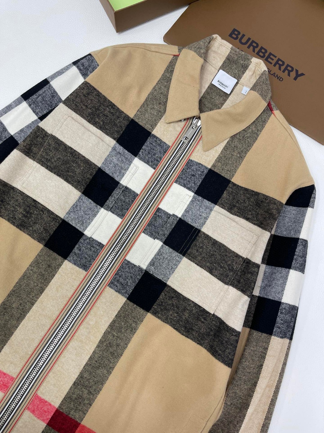 Burberry 巴宝莉 条纹翻领拉链夹克 外套 衬衫 长袖 秋冬款 棕色 8050135