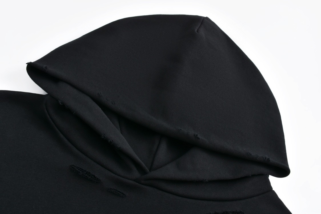 Balenciaga 巴黎世家 爱心字母logo印花 连帽卫衣 破洞 外套 长袖 秋冬 黑色 739024TQVV99034