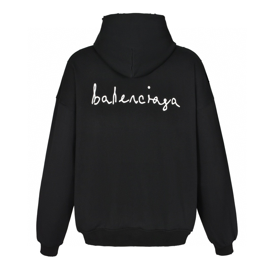 Balenciaga 巴黎世家 爱心字母logo印花 连帽卫衣 破洞 外套 长袖 秋冬 黑色 739024TQVV99034
