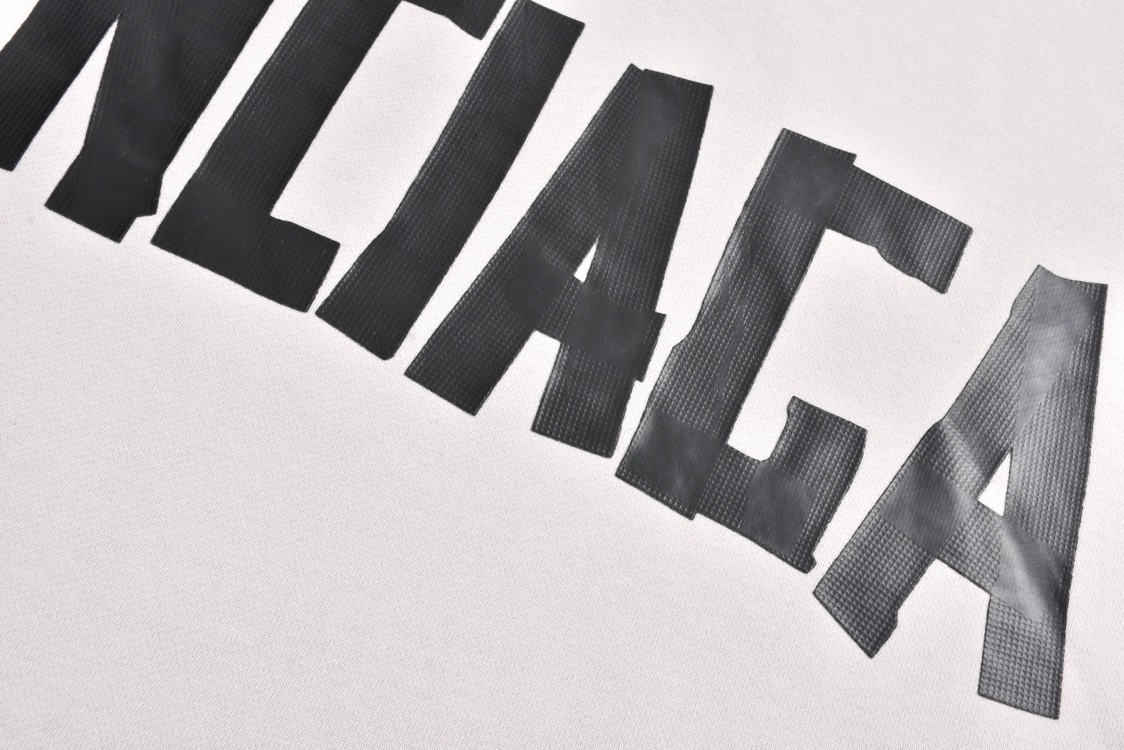 Balenciaga 巴黎世家 胶带字母logo印花 连帽卫衣 破洞 外套 长袖 秋冬 黑色 白色 739024TQVQ91073