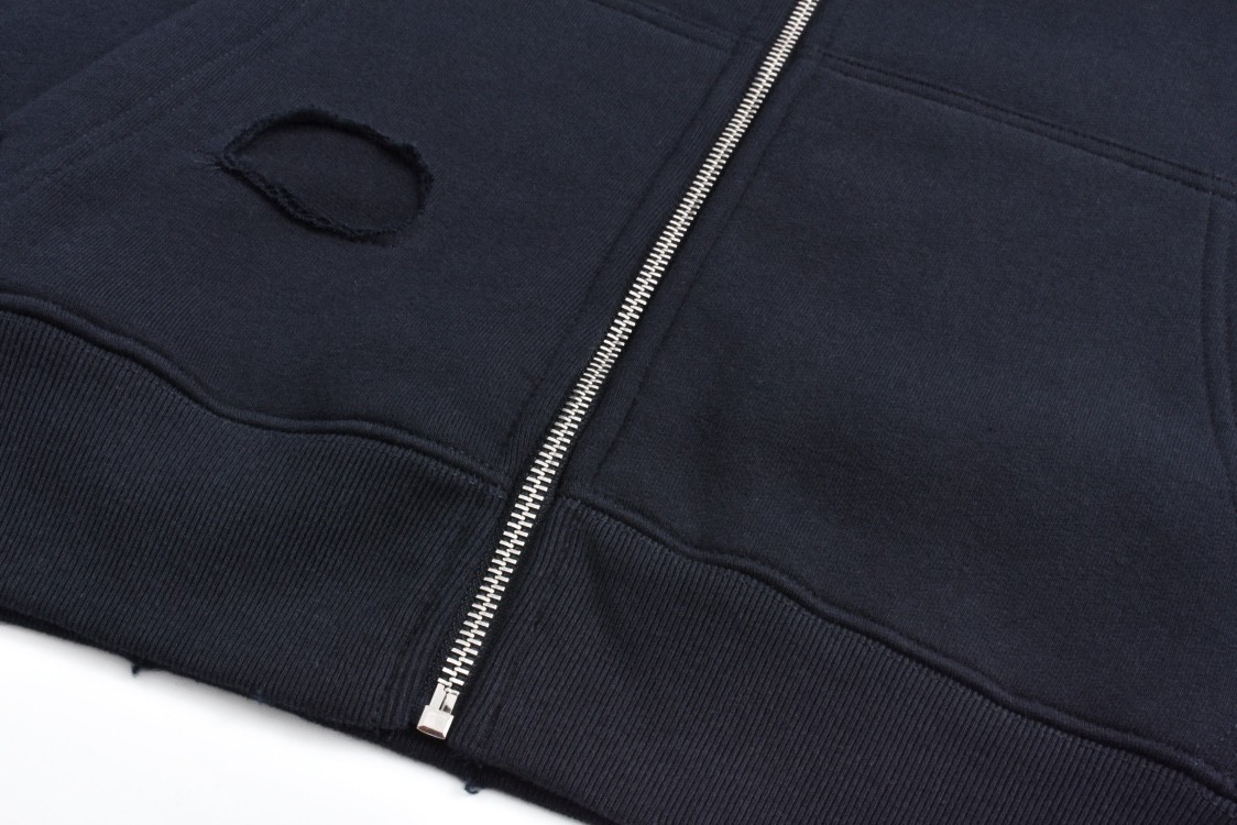 DIOR 迪奥 破洞卡通恐龙刺绣字母Logo图案拉链连帽卫衣 长袖 外套 深蓝色 413J647A0807-C580