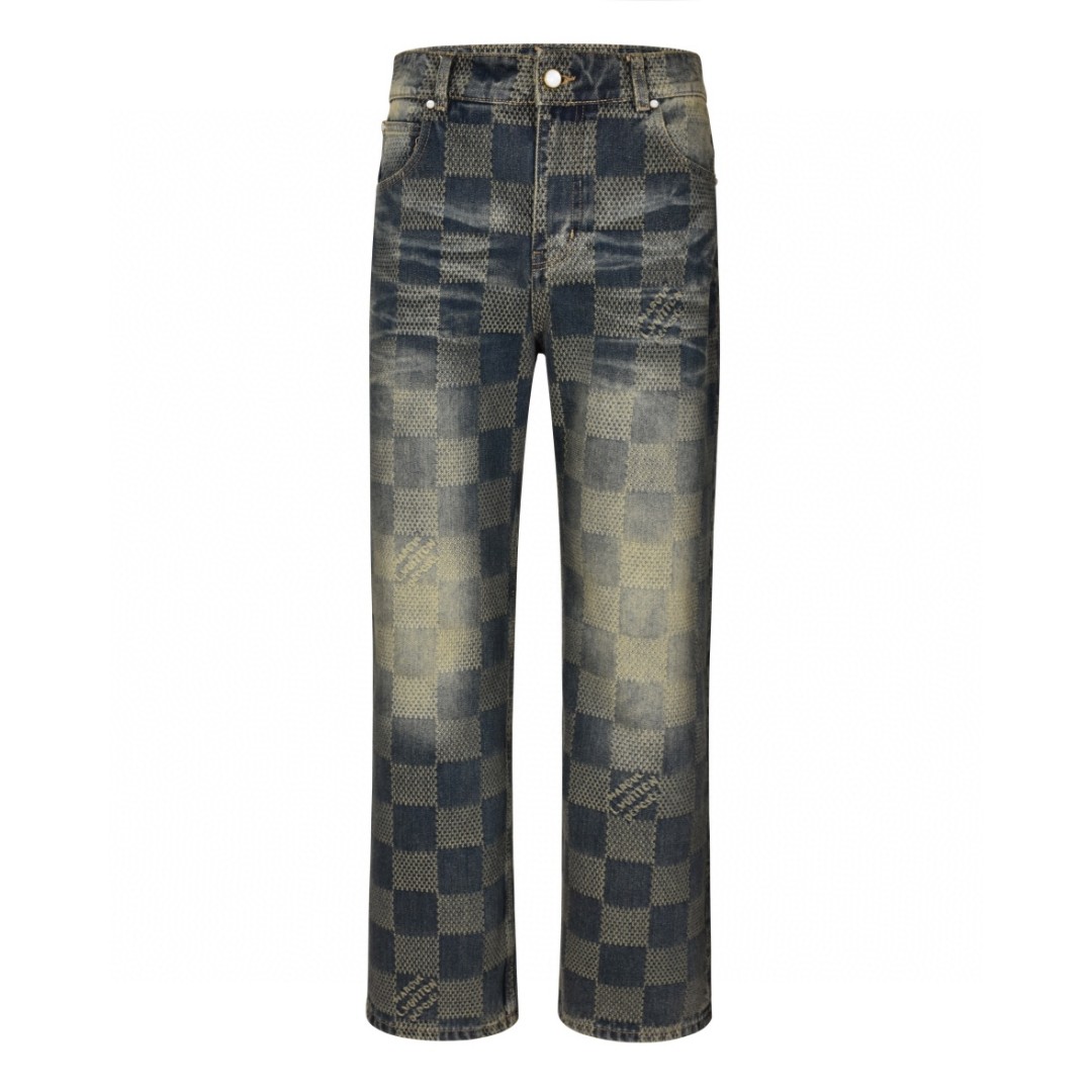 LOUIS VUITTON 路易威登 做旧棋盘格牛仔裤 裤子 长裤 蓝色 1AFX11