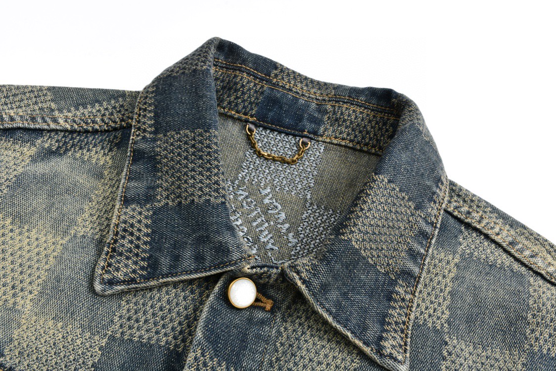 LOUIS VUITTON 路易威登 做旧棋盘格单排扣牛仔外套 夹克 长袖 外套 牛仔衣 蓝色 1AFWW8
