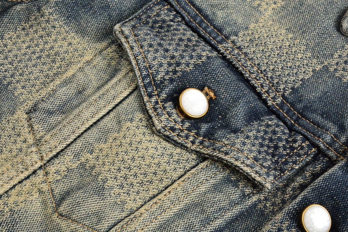 LOUIS VUITTON 路易威登 做旧棋盘格单排扣牛仔外套 夹克 长袖 外套 牛仔衣 蓝色 1AFWW8