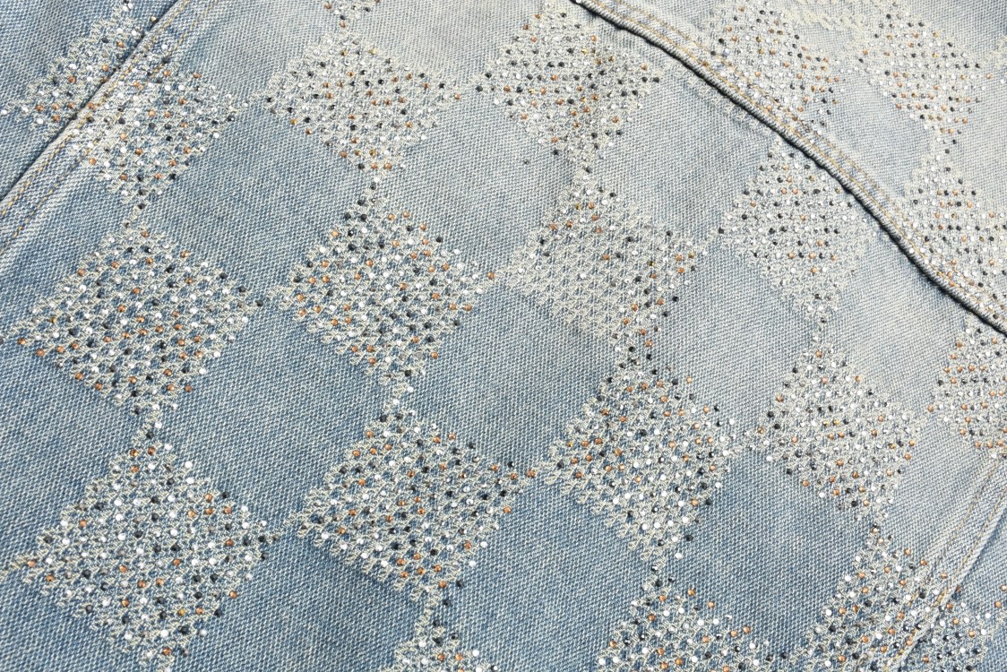 LOUIS VUITTON 路易威登 满钻棋盘格单排扣牛仔外套 夹克 长袖 外套 牛仔衣 浅蓝色 