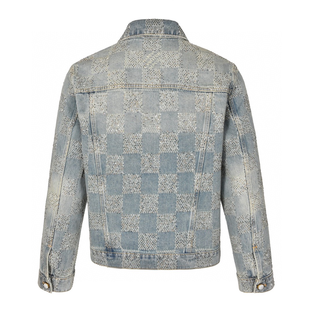 LOUIS VUITTON 路易威登 满钻棋盘格单排扣牛仔外套 夹克 长袖 外套 牛仔衣 浅蓝色 