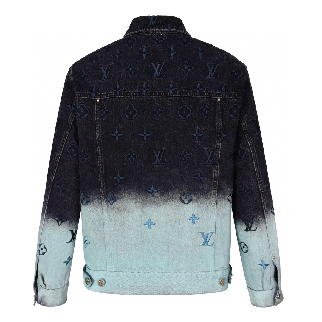 LOUIS VUITTON 路易威登 刺绣字母logo渐变单排扣牛仔外套 夹克 长袖 外套 牛仔衣 雾霾蓝 1AFV97