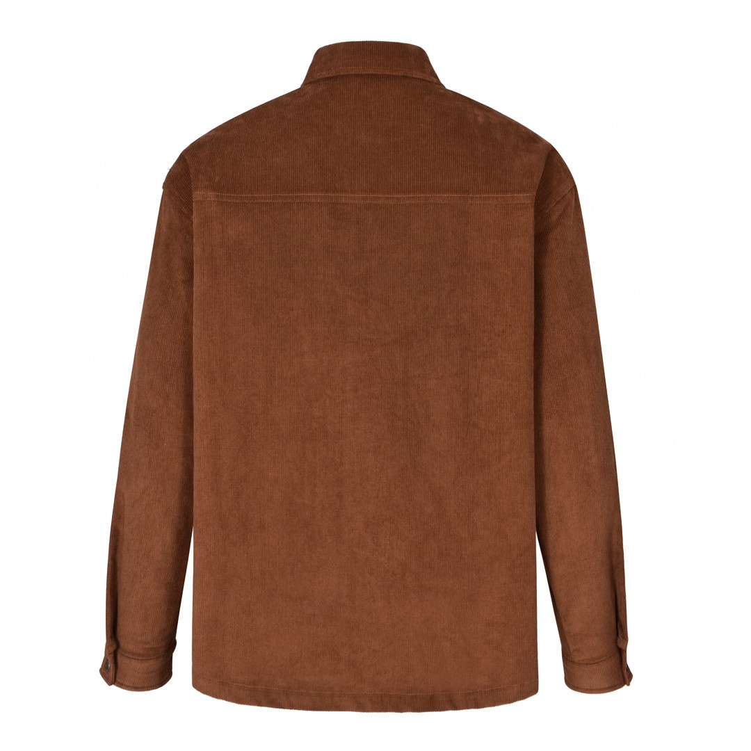 PRADA 普拉达 纯色胸前口袋logo徽标灯芯绒衬衫 外套 长袖 焦糖色 GEC090-1449-F098L-S-232