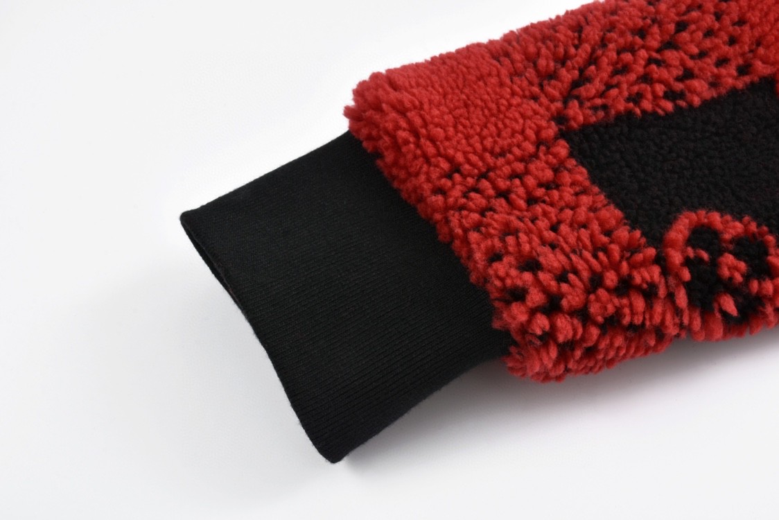 LOUIS VUITTON 路易威登 撞色格纹拉链立领泰迪夹克 长袖 外套 秋冬款 红色1AFXOC