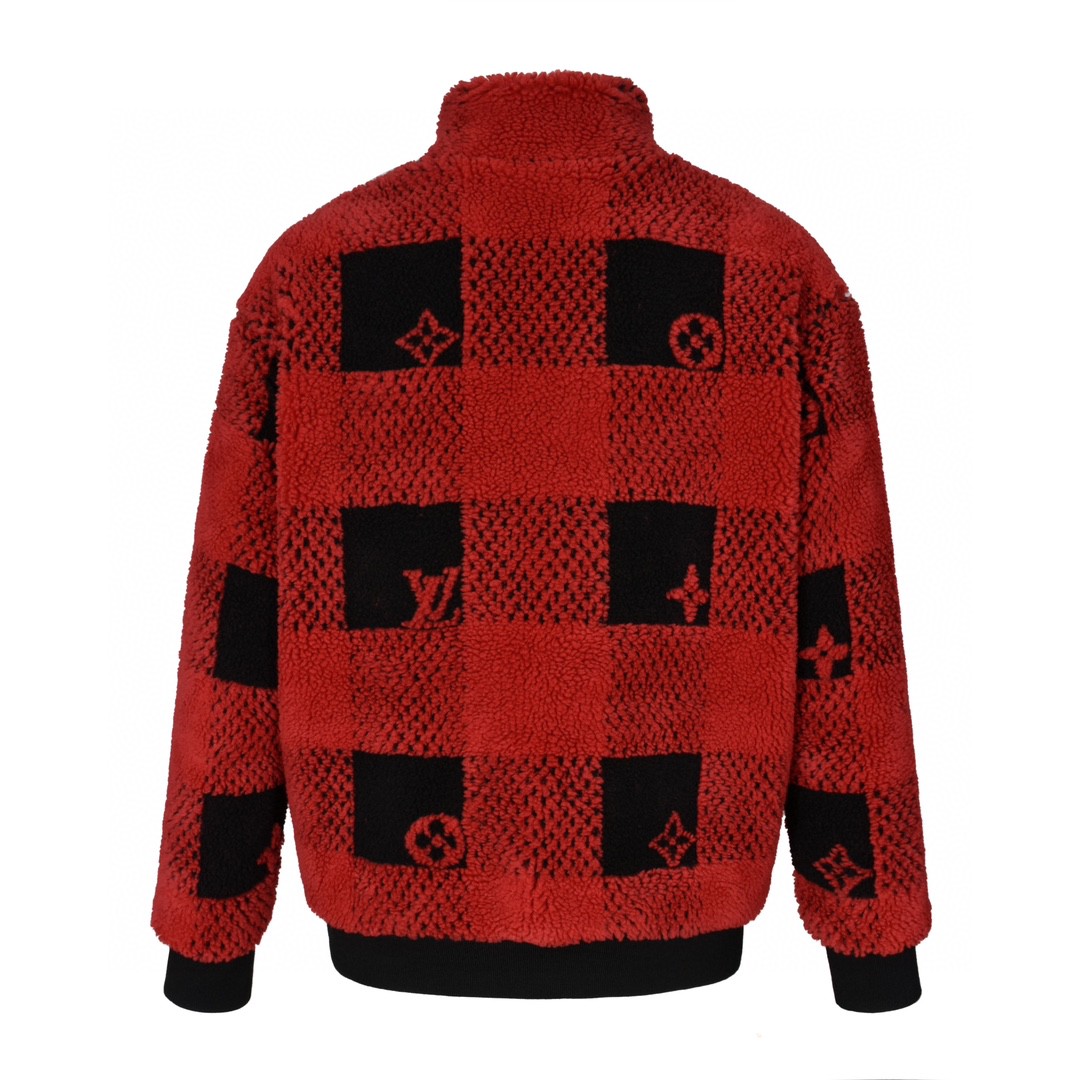 LOUIS VUITTON 路易威登 撞色格纹拉链立领泰迪夹克 长袖 外套 秋冬款 红色1AFXOC