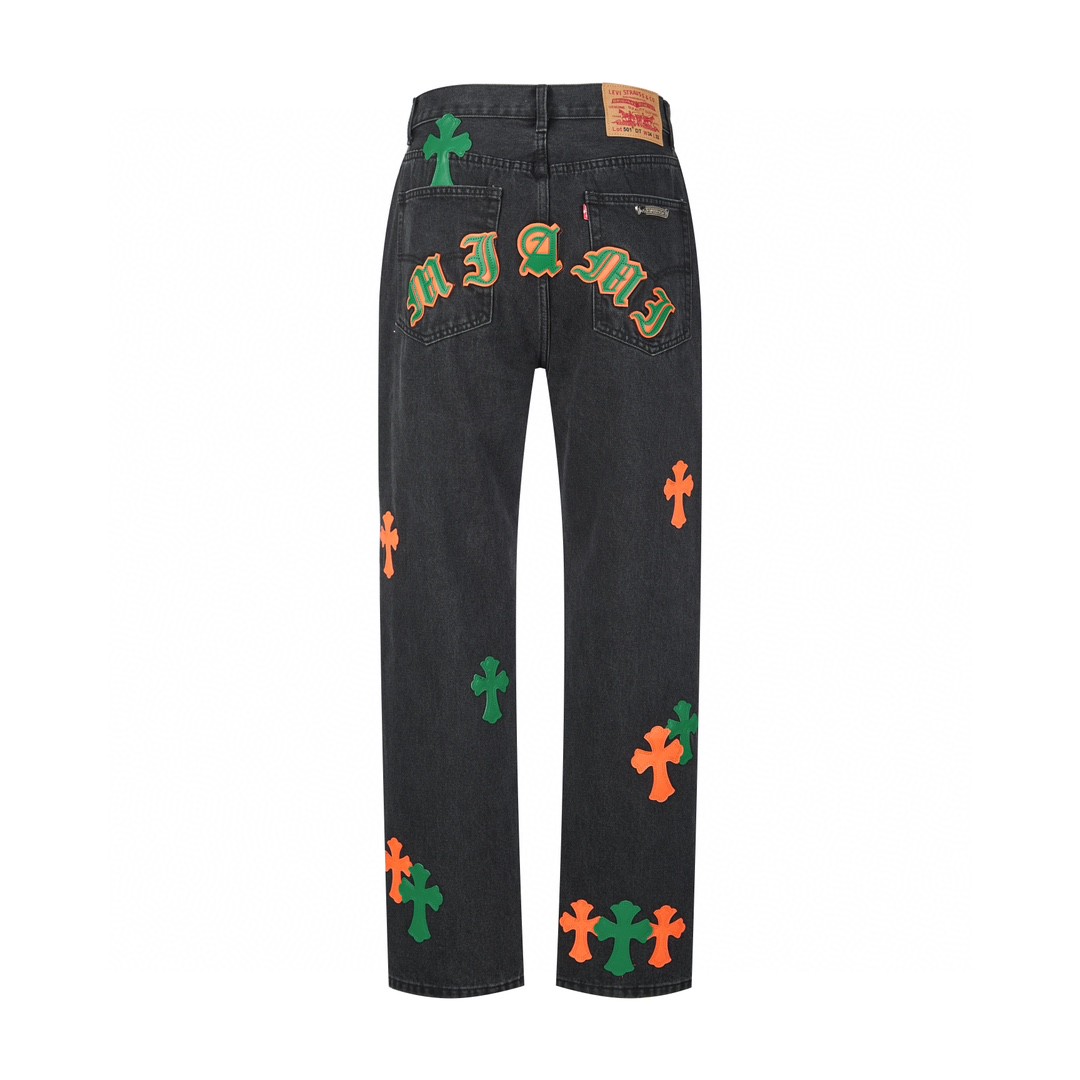 Chrome Hearts 克罗心 城市限定牛仔裤 裤子 长裤 黑白 黑绿 黑蓝 灰色