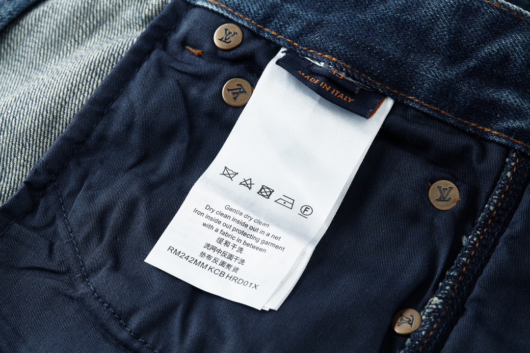 LOUIS VUITTON 路易威登 做旧波浪线条裁剪牛仔裤 裤子 长裤 蓝色 1AB4SK