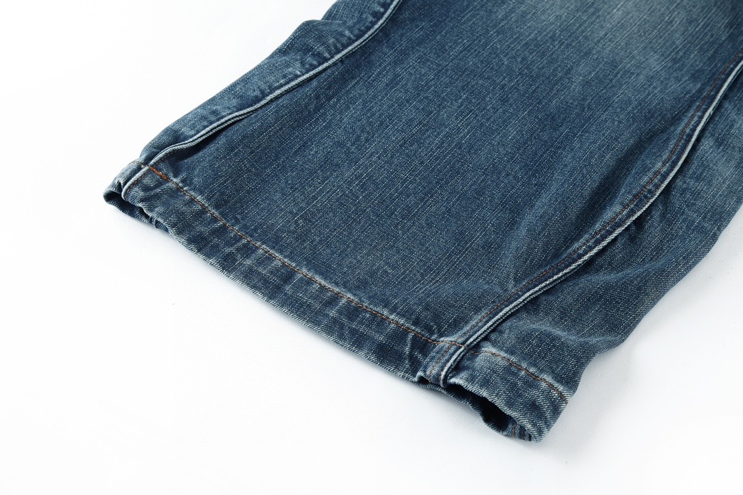 LOUIS VUITTON 路易威登 做旧波浪线条裁剪牛仔裤 裤子 长裤 蓝色 1AB4SK