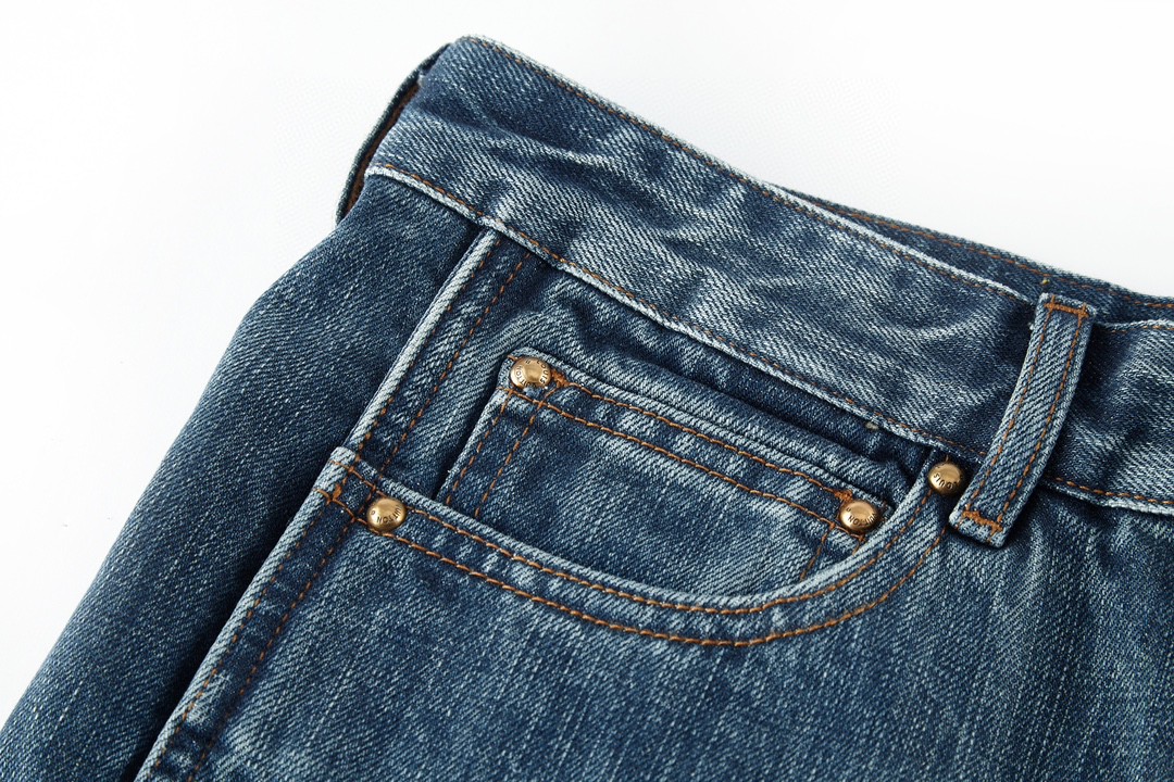 LOUIS VUITTON 路易威登 做旧波浪线条裁剪牛仔裤 裤子 长裤 蓝色 1AB4SK