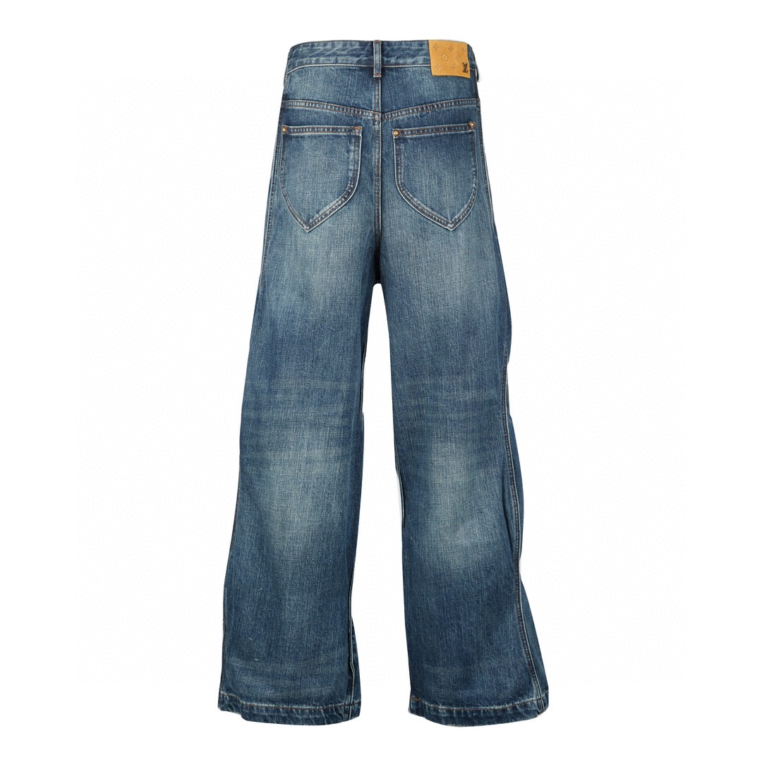 LOUIS VUITTON 路易威登 做旧波浪线条裁剪牛仔裤 裤子 长裤 蓝色 1AB4SK