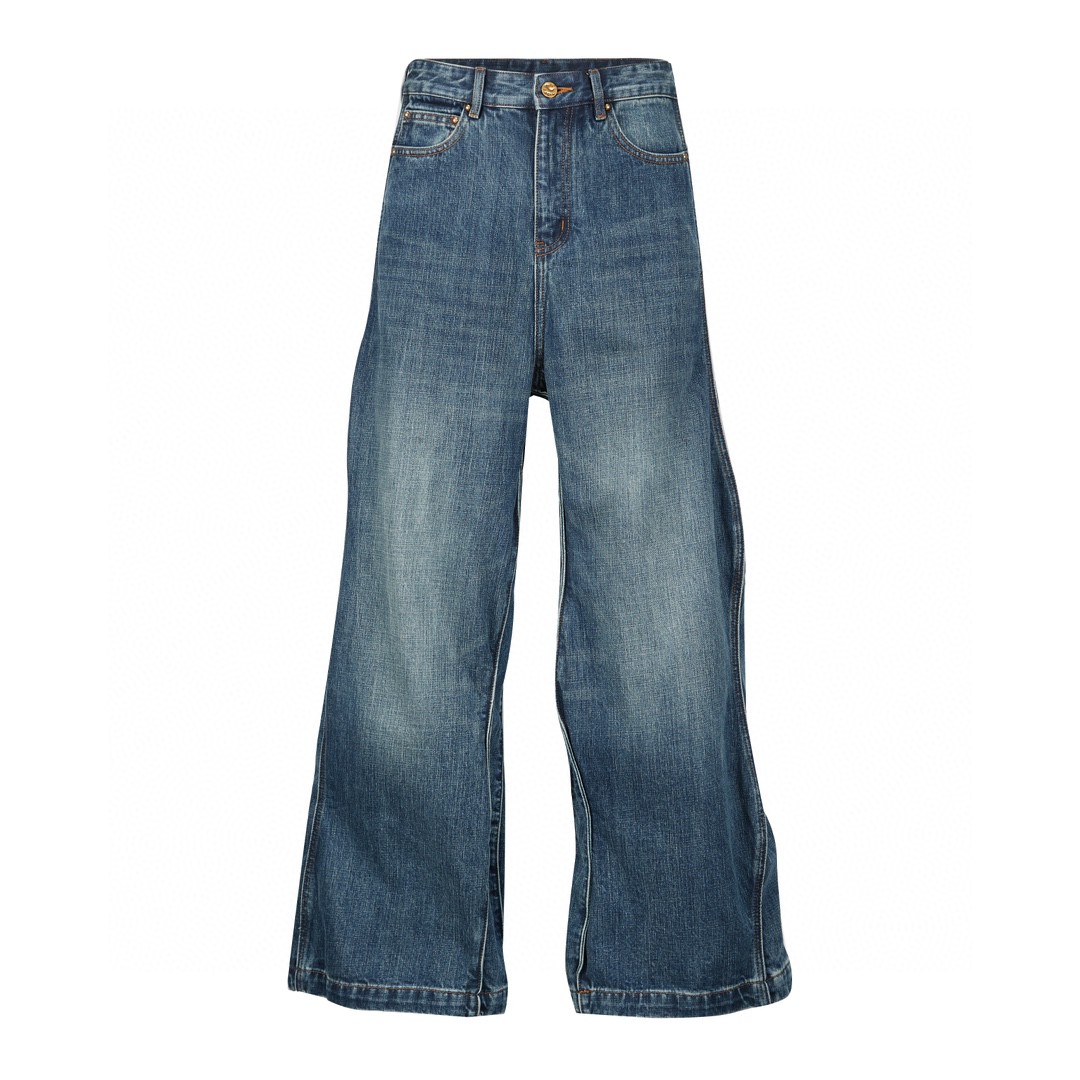 LOUIS VUITTON 路易威登 做旧波浪线条裁剪牛仔裤 裤子 长裤 蓝色 1AB4SK