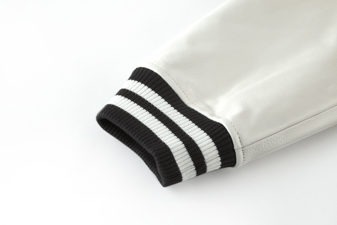 高定系列 LOUIS VUITTON 路易威登 航海系列海螺刺绣logo皮袖夹克 棒球服 外套 长袖 黑色 1AFQMN