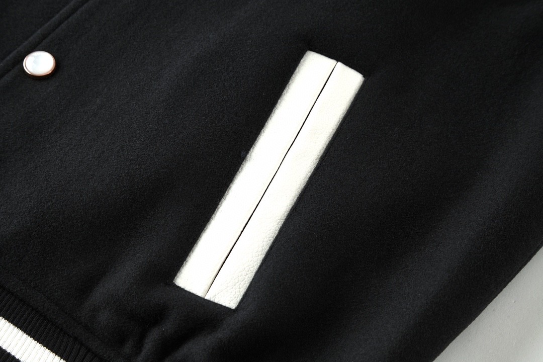 高定系列 LOUIS VUITTON 路易威登 航海系列海螺刺绣logo皮袖夹克 棒球服 外套 长袖 黑色 1AFQMN