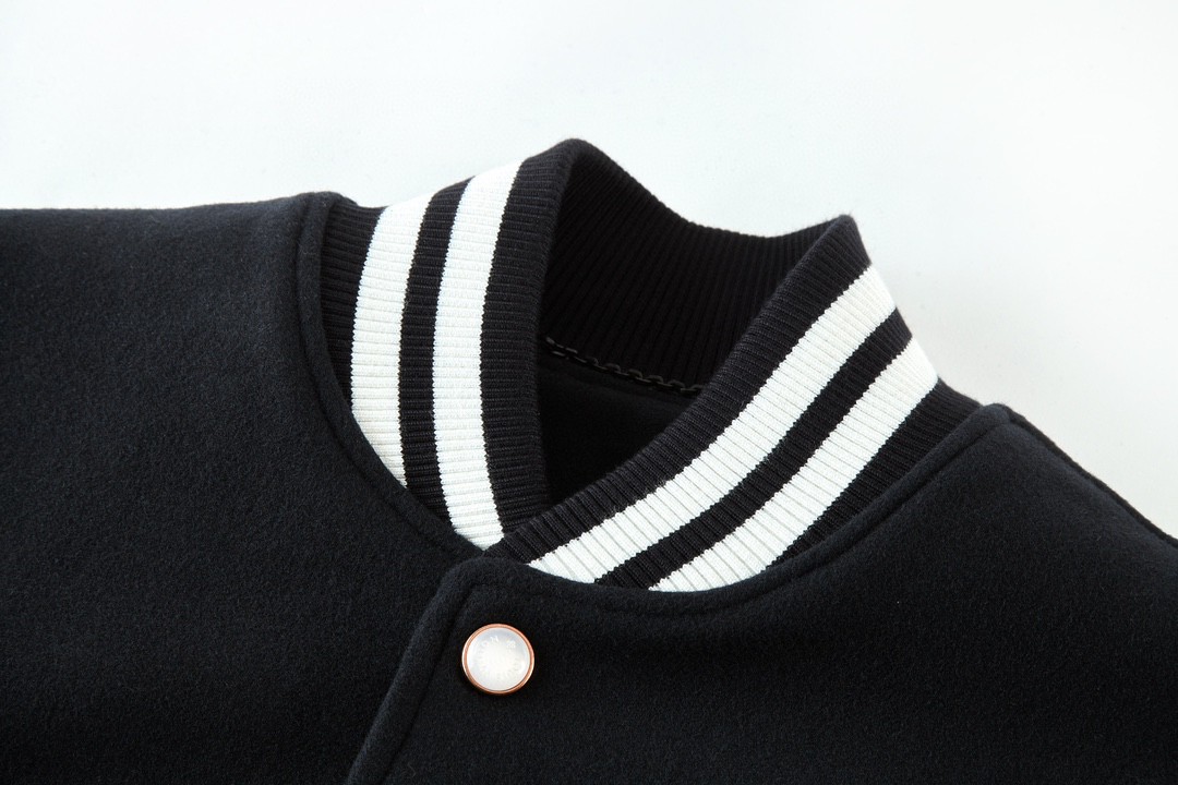 高定系列 LOUIS VUITTON 路易威登 航海系列海螺刺绣logo皮袖夹克 棒球服 外套 长袖 黑色 1AFQMN