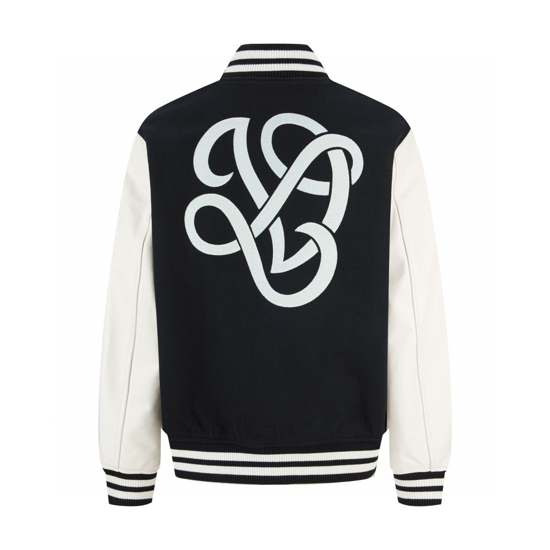 高定系列 LOUIS VUITTON 路易威登 航海系列海螺刺绣logo皮袖夹克 棒球服 外套 长袖 黑色 1AFQMN