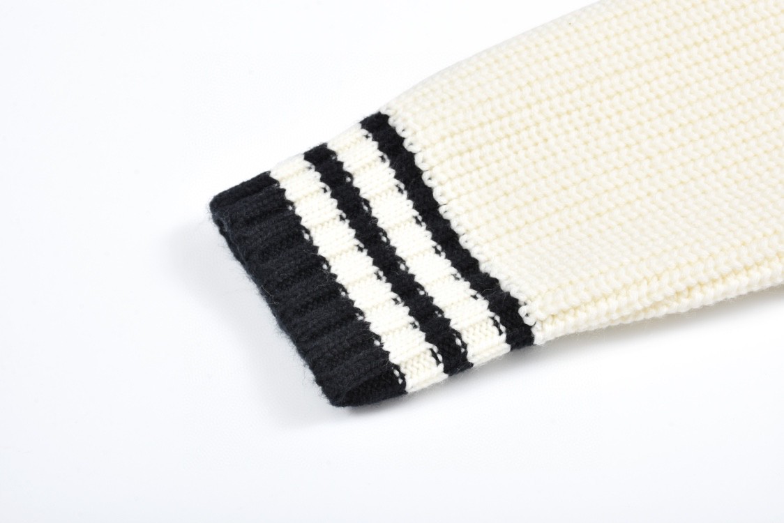 MIU MIU 缪缪 徽标条纹撞色针织衫 开衫 毛衣 外套 长袖 白色