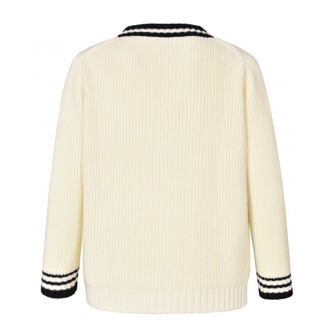MIU MIU 缪缪 徽标条纹撞色针织衫 开衫 毛衣 外套 长袖 白色