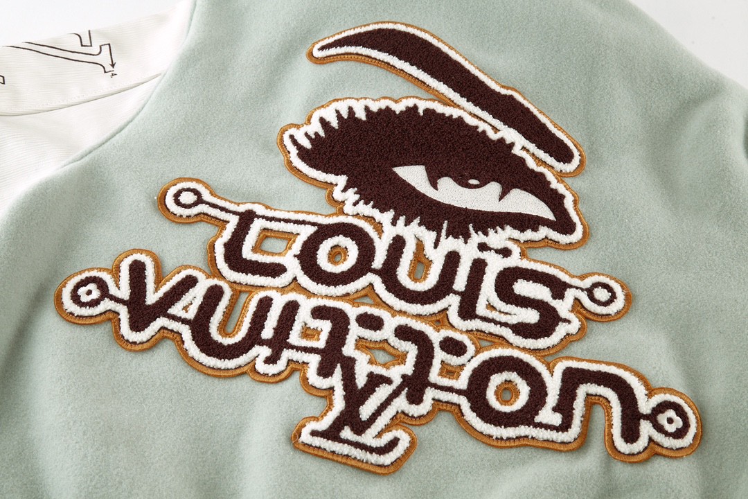 高定系列 LOUIS VUITTON 路易威登 恶魔之眼字母logo皮袖夹克 棒球服 外套 长袖 绿色 1AFINP