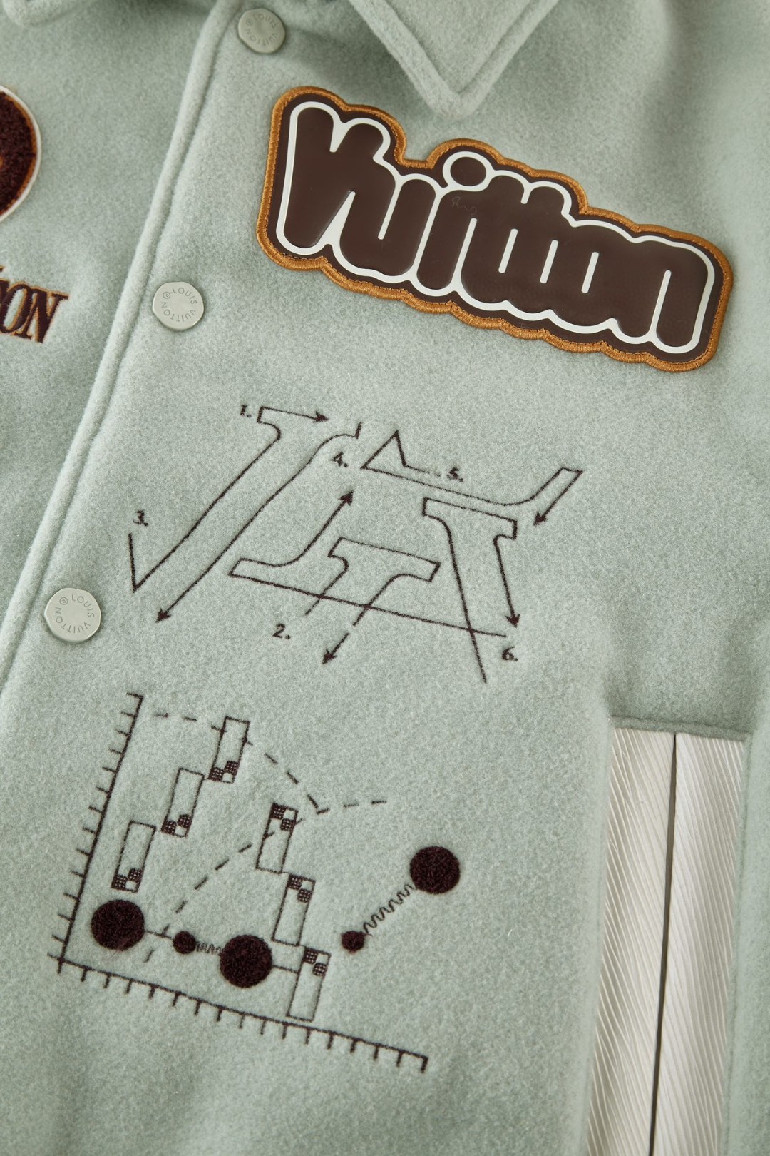 高定系列 LOUIS VUITTON 路易威登 恶魔之眼字母logo皮袖夹克 棒球服 外套 长袖 绿色 1AFINP