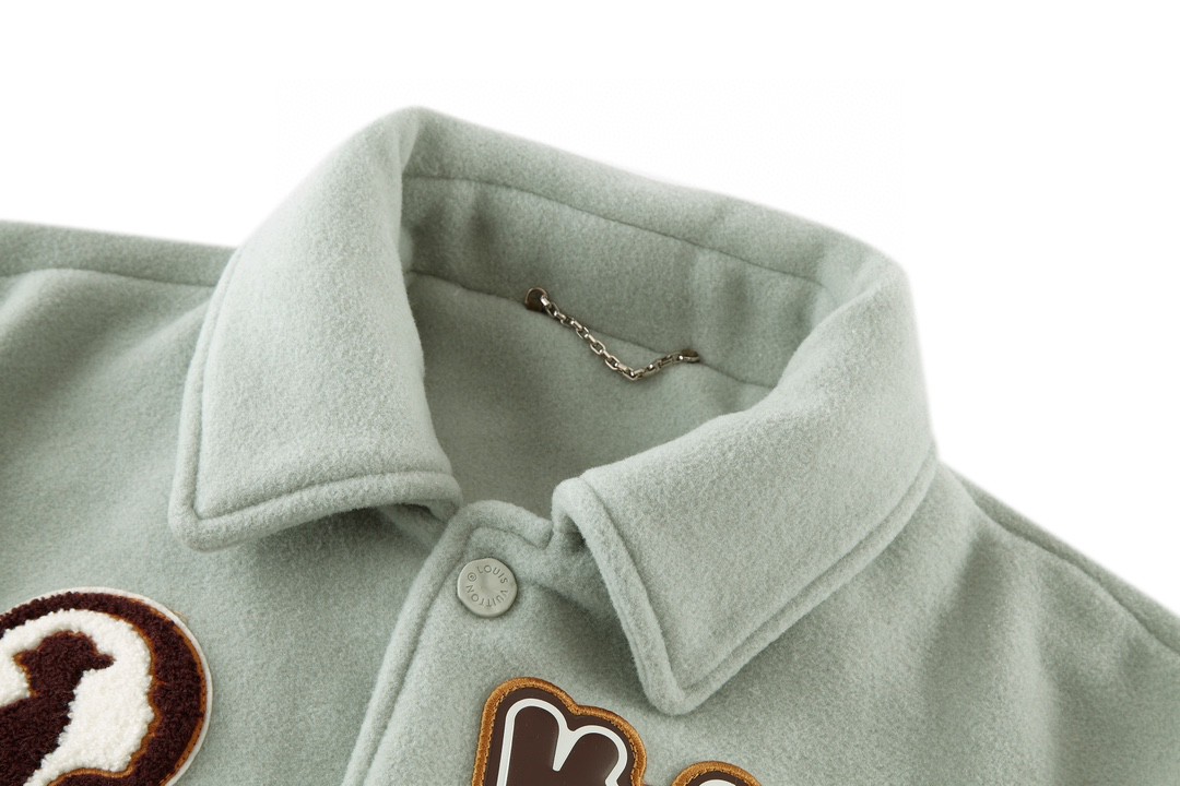 高定系列 LOUIS VUITTON 路易威登 恶魔之眼字母logo皮袖夹克 棒球服 外套 长袖 绿色 1AFINP