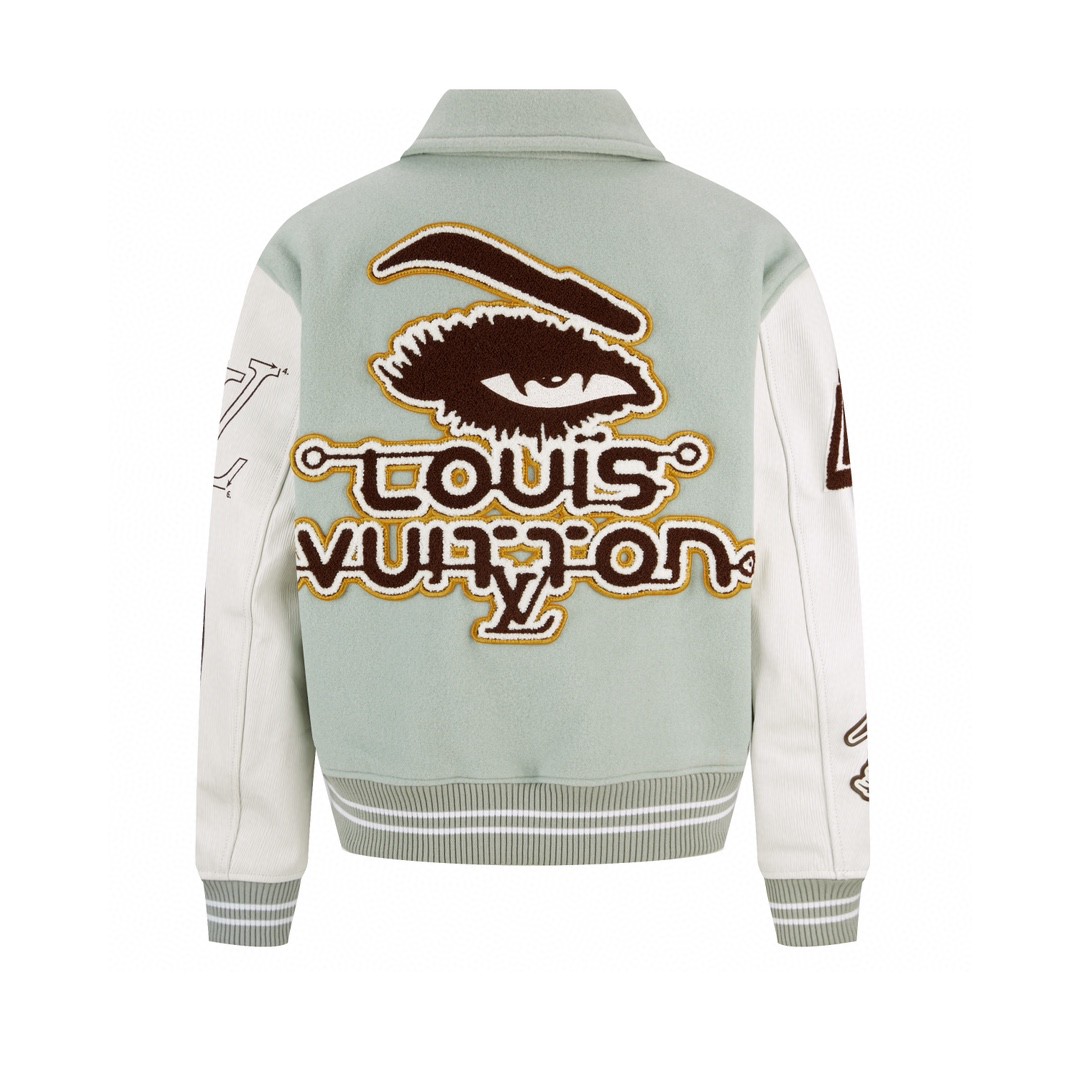 高定系列 LOUIS VUITTON 路易威登 恶魔之眼字母logo皮袖夹克 棒球服 外套 长袖 绿色 1AFINP