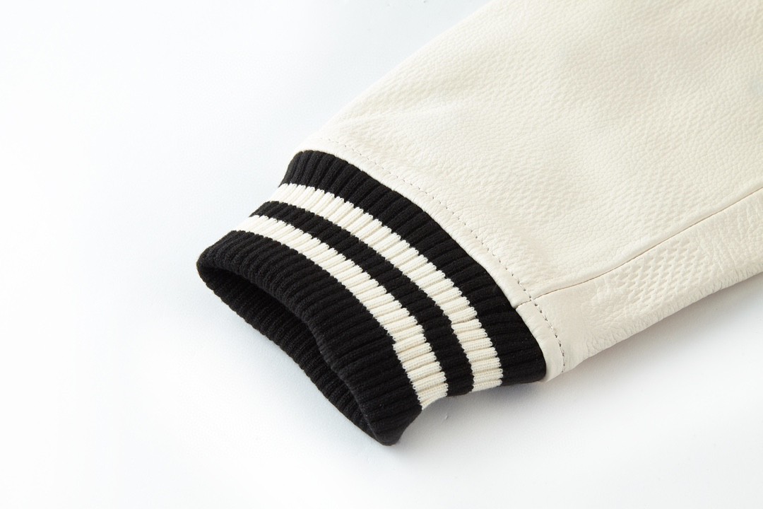 高定系列 LOUIS VUITTON 路易威登 珍珠字母logo皮袖夹克 棒球服 外套 长袖 黑色 1AFINP