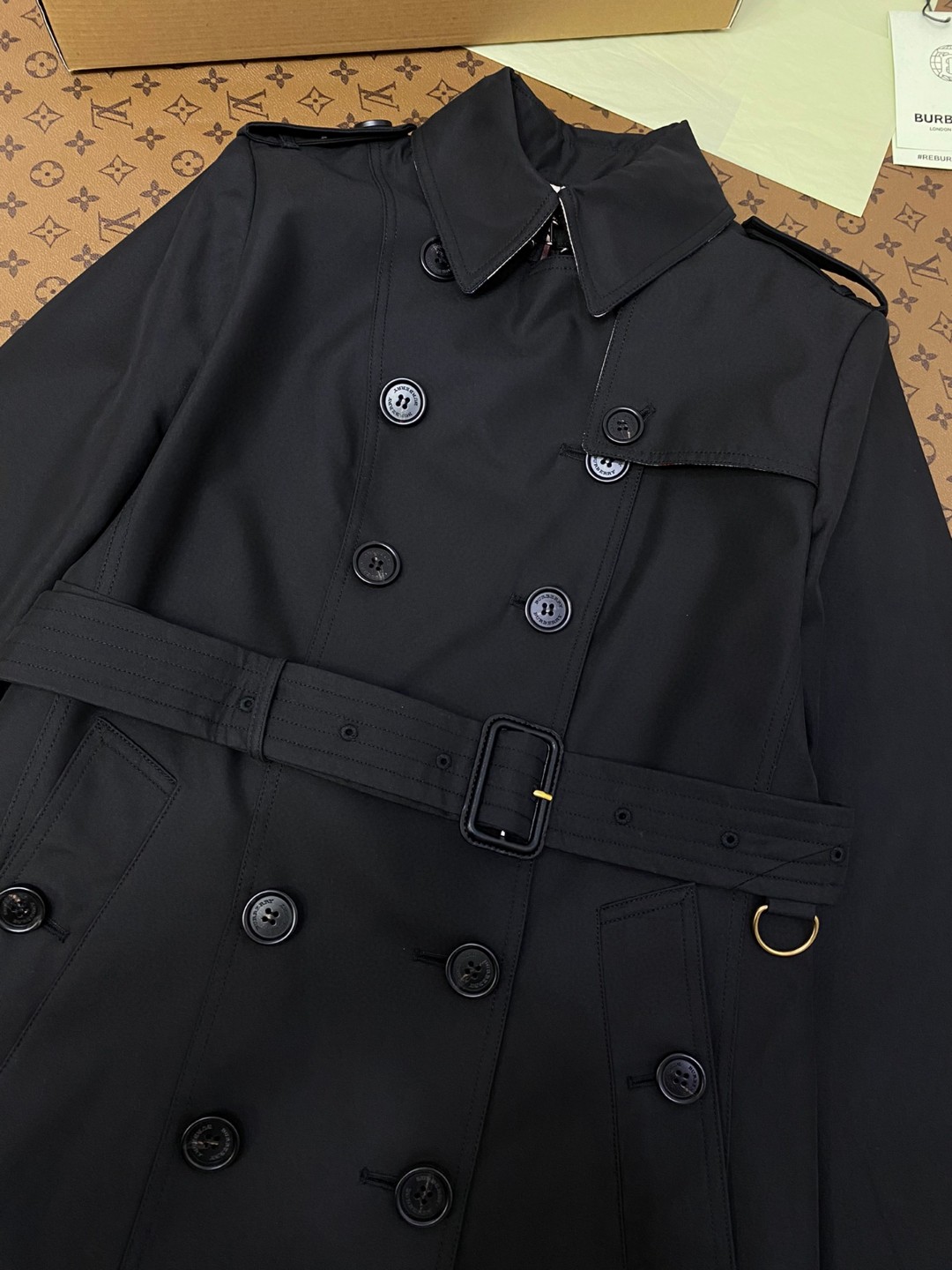Burberry 巴宝莉 英伦风纯色翻领双排扣风衣 夹克 外套 长袖 中长款 秋冬款 杏色 黑色 