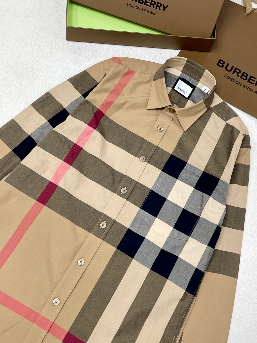 Burberry 巴宝莉 拼色格纹衬衫 长袖 外套 秋冬款 卡其色 8010213