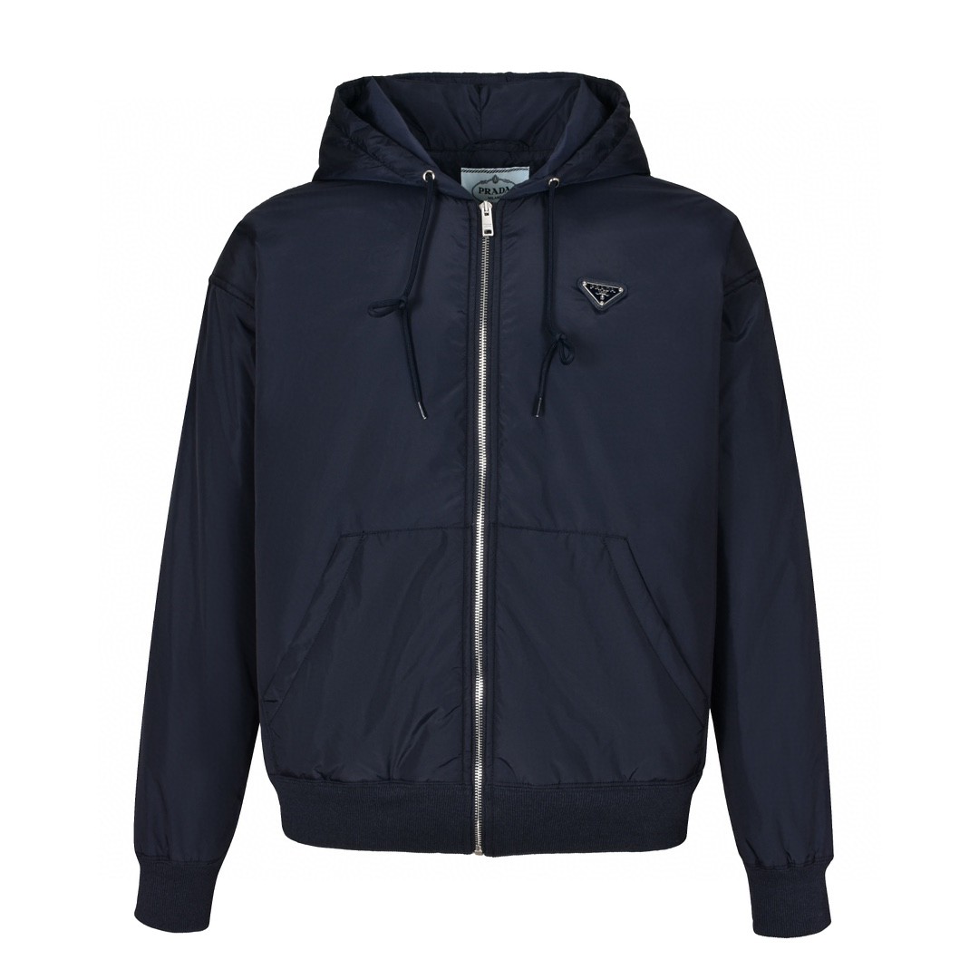 PRADA 普拉达 纯色logo徽标拉链连帽夹克 棉服 外套 长袖 白色 午夜蓝 POIZON240805711