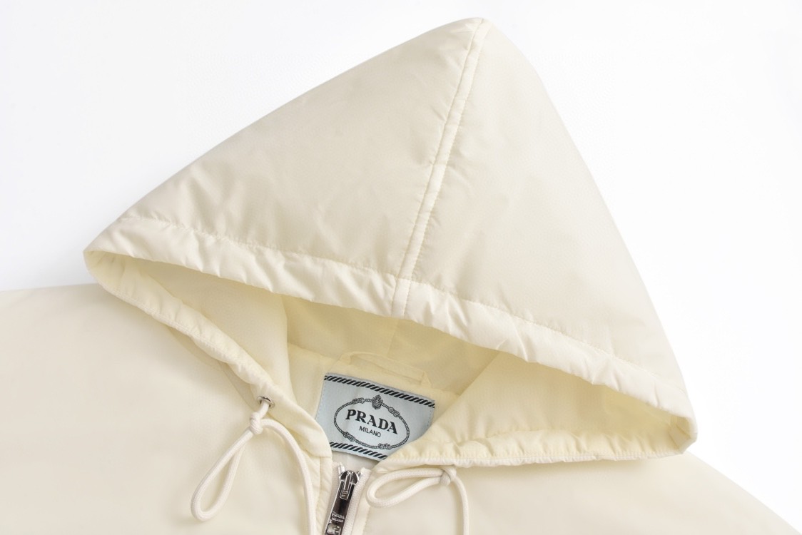 PRADA 普拉达 纯色logo徽标拉链连帽夹克 棉服 外套 长袖 白色 午夜蓝 POIZON240805711