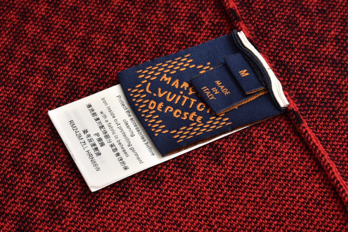 LOUIS VUITTON 路易威登 logo格纹提花撞色圆领毛衣 长袖 红色 1AFXKK