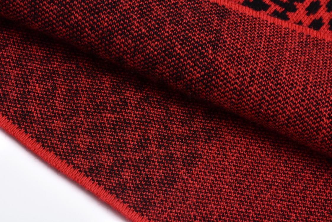 LOUIS VUITTON 路易威登 logo格纹提花撞色圆领毛衣 长袖 红色 1AFXKK