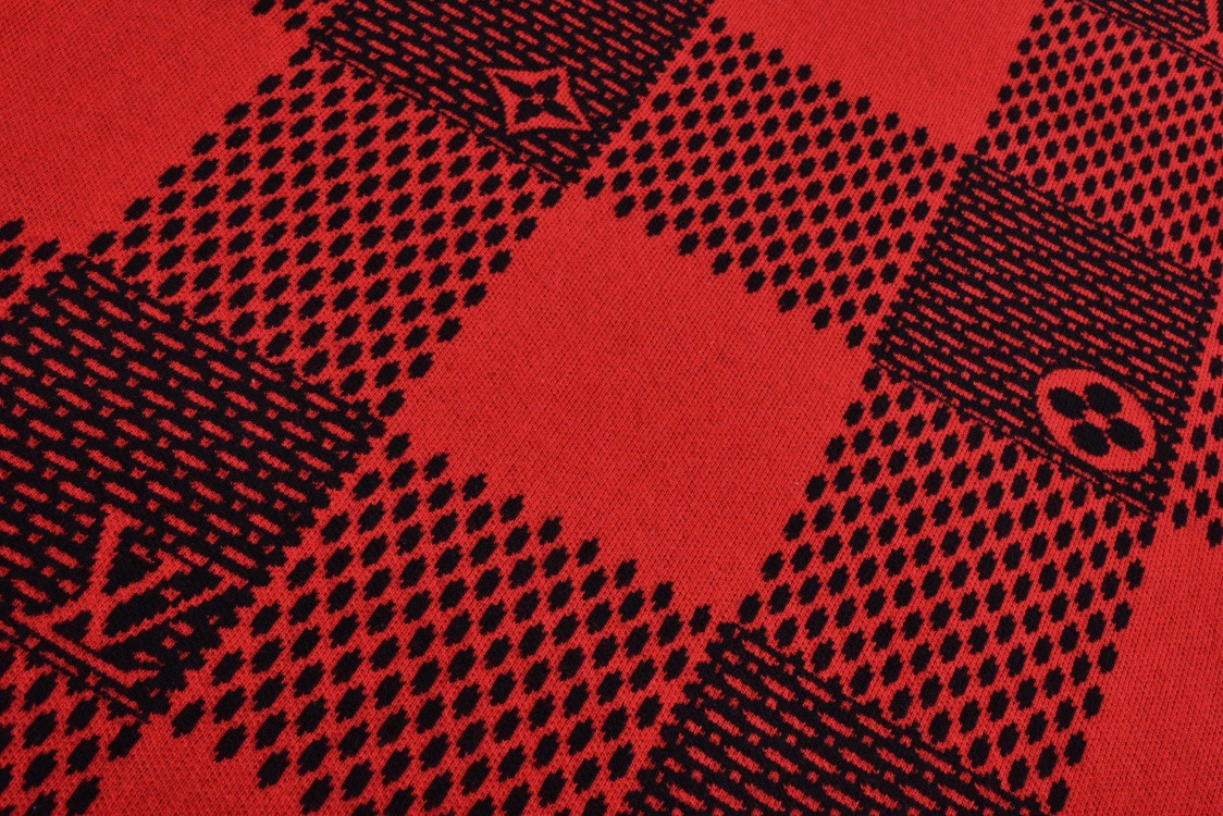 LOUIS VUITTON 路易威登 logo格纹提花撞色圆领毛衣 长袖 红色 1AFXKK