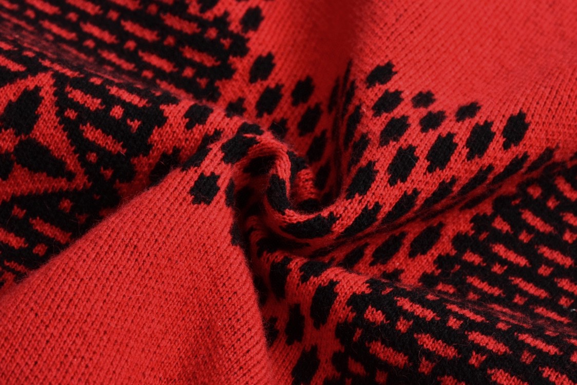 LOUIS VUITTON 路易威登 logo格纹提花撞色圆领毛衣 长袖 红色 1AFXKK