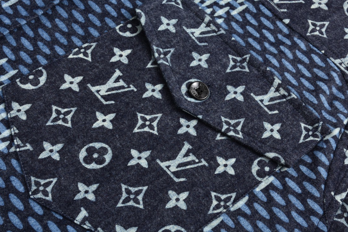 LOUIS VUITTON 路易威登 Nigo 联名 棋盘格拼接单排扣衬衫 长袖 外套 蓝色 1A7X96