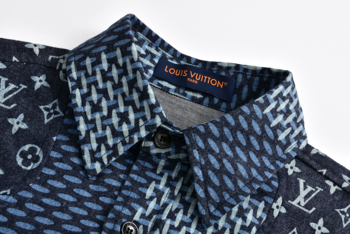 LOUIS VUITTON 路易威登 Nigo 联名 棋盘格拼接单排扣衬衫 长袖 外套 蓝色 1A7X96