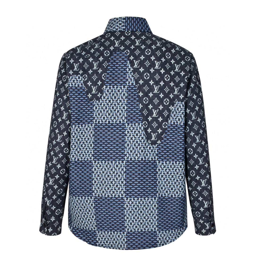 LOUIS VUITTON 路易威登 Nigo 联名 棋盘格拼接单排扣衬衫 长袖 外套 蓝色 1A7X96